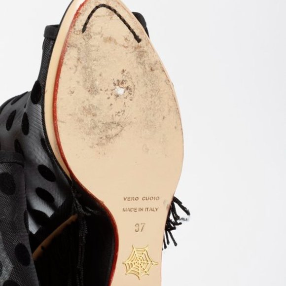 Charlotte Olympia Black Polka Dot Fringe Wedges - Picture 5 of 9